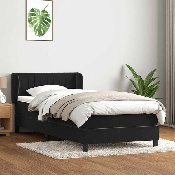 vidaXL Pat box spring cu saltea, negru, 100x220 cm, catifea