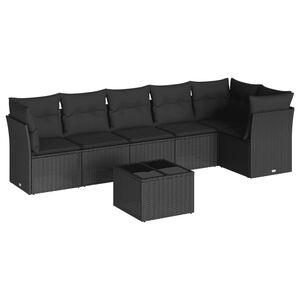 vidaXL Set canapele de grădină cu perne, 7 piese, negru, poliratan