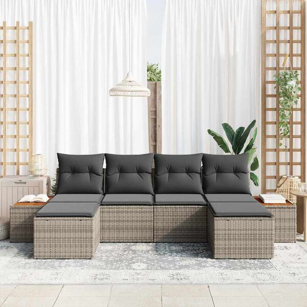 vidaXL Set de canapele pentru grădină cu pernă 6 pcs Gri Poli Rattan