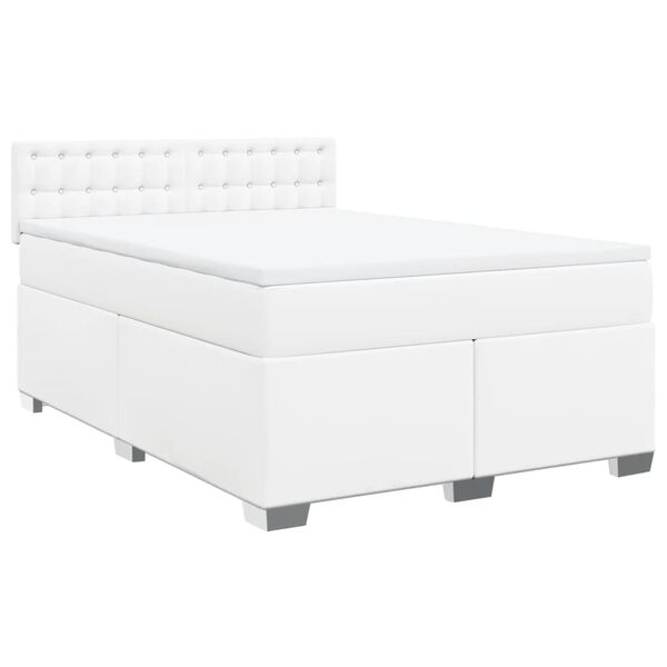 vidaXL Pat box spring cu saltea, alb, 140x200 cm, piele ecologică