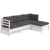 vidaXL Set mobilier grădină cu perne, 4 piese, alb, lemn de pin