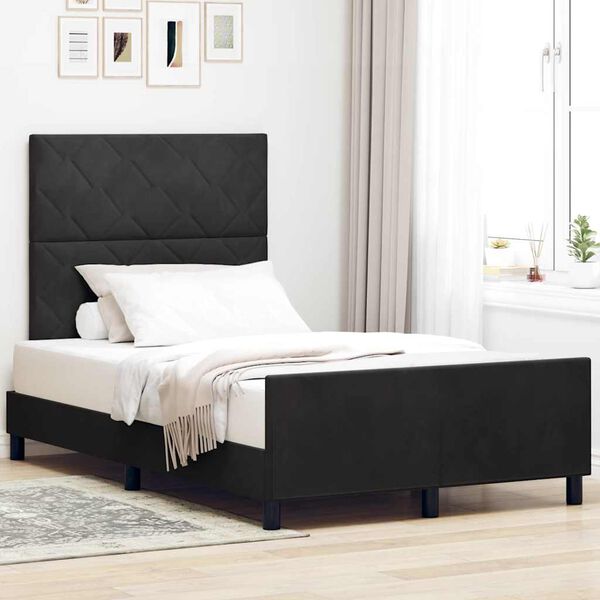 vidaXL Pat cu arcuri cu headboard Negru 120 x 200 cm Catifea