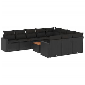 vidaXL Set canapele de grădină cu perne, 11 piese, negru, poliratan