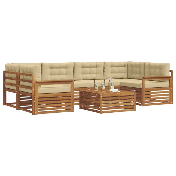 vidaXL Set de canapele de exterior cu pernă 8 pcs Natural și Bej