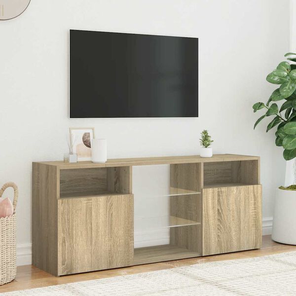 vidaXL Comodă TV cu lumini LED, stejar sonoma, 120x30x50 cm