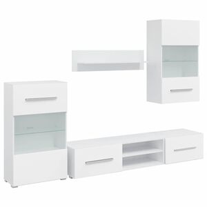 vidaXL Set mobilier comodă TV de perete, 5 piese, iluminare LED, alb