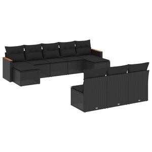 vidaXL Set canapele de grădină cu perne, 10 piese, negru, poliratan