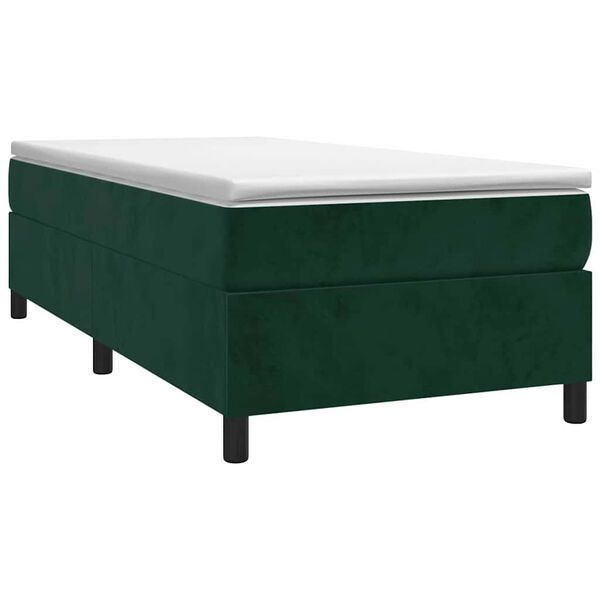 vidaXL Pat box spring cu saltea, verde &icirc;nchis, 80x200 cm, catifea