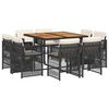 vidaXL Set mobilier de grădină cu perne, 9 piese, negru, poliratan