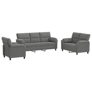 vidaXL Set de canapea 3 pcs Gri &icirc;nchis Catifea