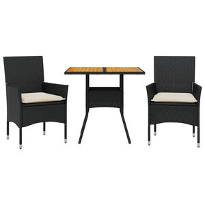 vidaXL Set mobilier grădină perne 3 piese negru poliratan/lemn acacia
