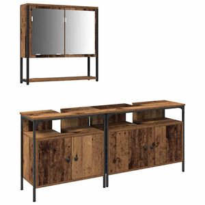 vidaXL Set de mobilier pentru baie cu raft 3 pcs Maro Lemn compozit