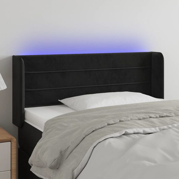 vidaXL Tăblie de pat cu LED, negru, 103x16x78/88 cm, catifea