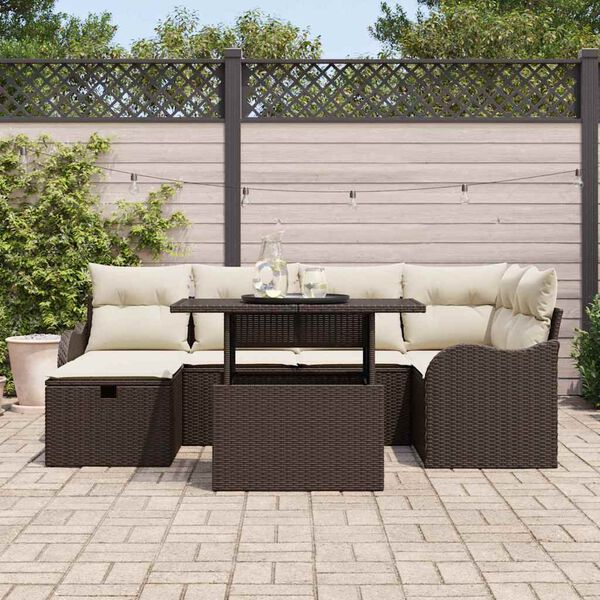vidaXL Set de canapele pentru grădină cu pernă 7 pcs Maro Rattan poli