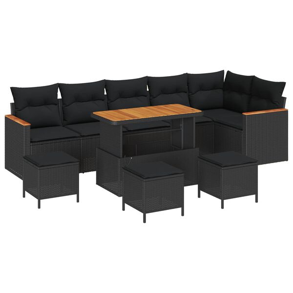 vidaXL Set de canapele pentru grădină 10 pcs Negru Rattan poli