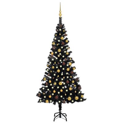 vidaXL Brad Crăciun pre-iluminat cu set globuri, negru, 180 cm, PVC