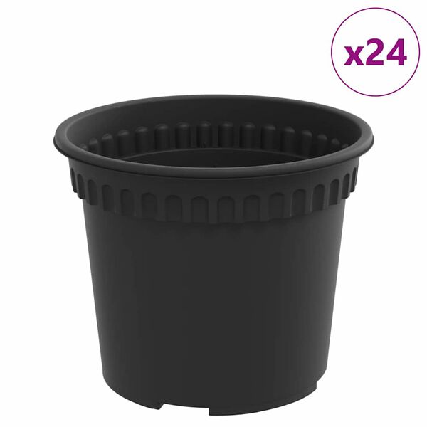 vidaXL Ghiveci rotund pentru flori 24 pcs Negru &Oslash; 12,5 x 10 cm Plastic
