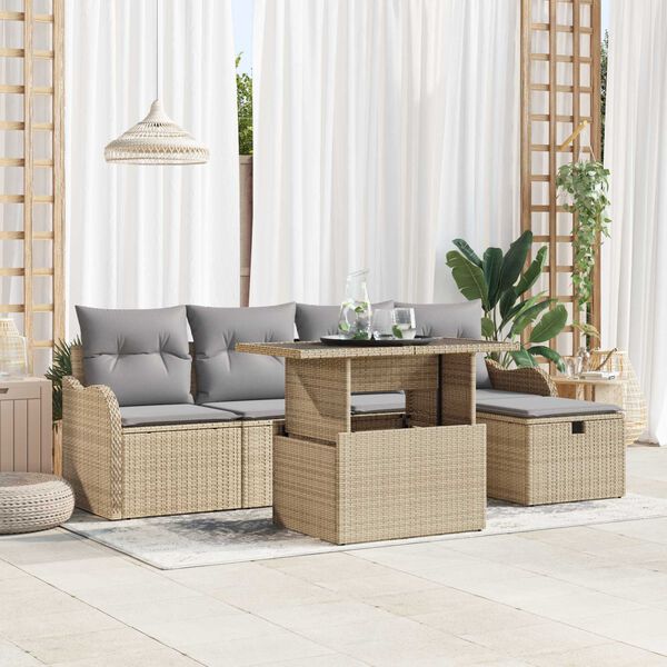 vidaXL Set de canapele pentru grădină cu pernă 6 pcs Bej Rattan poli