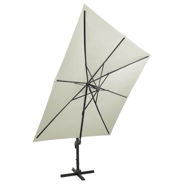 vidaXL Umbrelă &icirc;n consolă cu st&acirc;lp și LED-uri, nisipiu, 300 cm