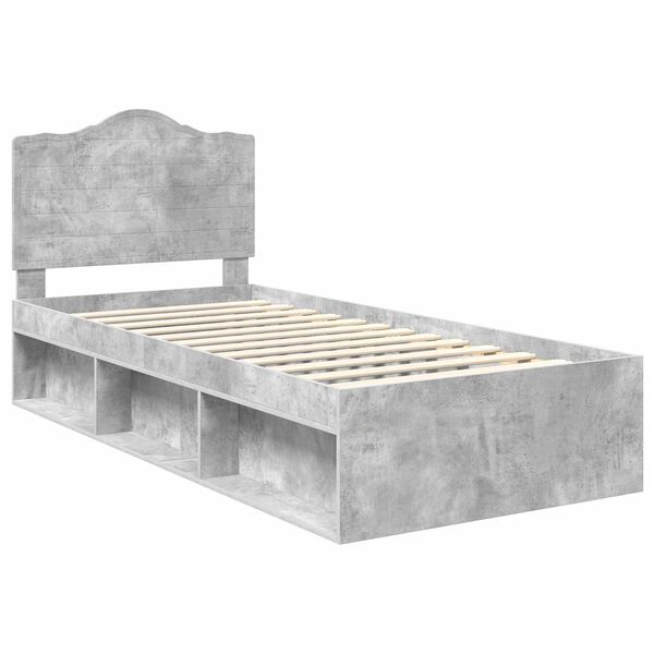 vidaXL Cadru de pat cu headboard Beton 90 x 200 cm Lemn de pin masiv