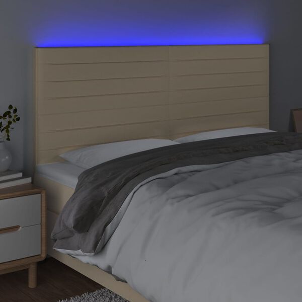 vidaXL Tăblie de pat cu LED, crem, 160x5x118/128 cm, textil