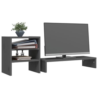 vidaXL Suport pentru monitor, gri, 81x20x30 cm, lemn masiv pin