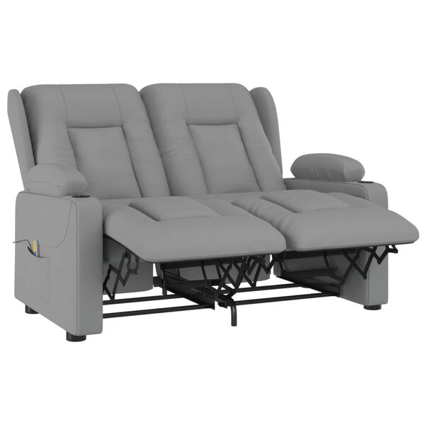 vidaXL Fotoliu masaj rabatabil 2 locuri/suport pahar, gri, piele eco