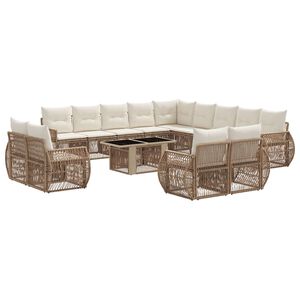 vidaXL Set de canapele pentru grădină 14 buc. Bej și alb crem