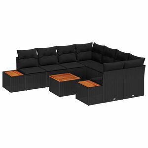 vidaXL Set de canapele pentru grădină cu pernă 9 pcs Negru Rattan poli