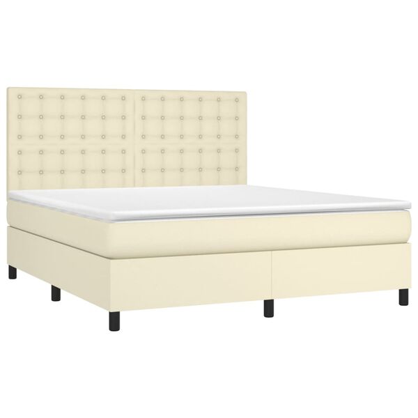 vidaXL Pat box spring cu saltea, crem, 180x200 cm, piele ecologică