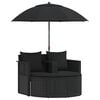 vidaXL Pat de grădină cu umbrelă de soare, negru, poliratan
