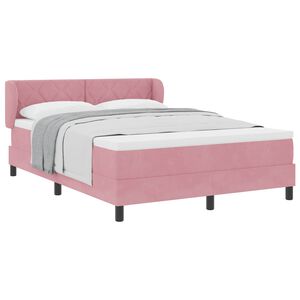 vidaXL Pat cu arcuri cu saltea cu headboard Roz 160 x 200 cm Catifea