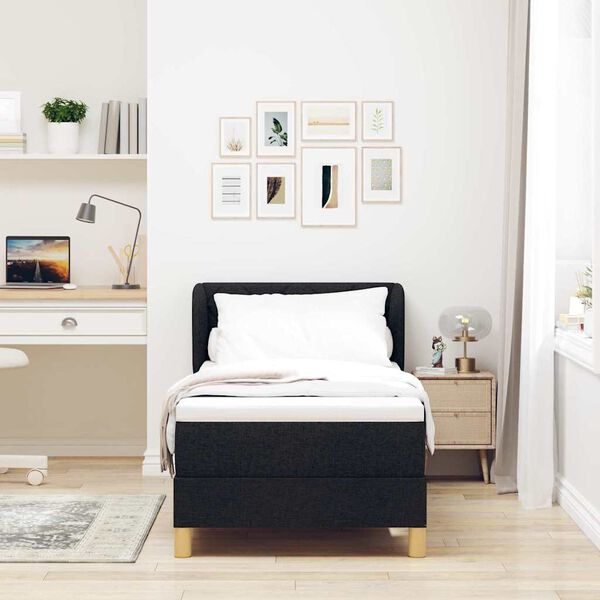 vidaXL Pat cu arcuri cu saltea cu headboard Negru 80 x 200 cm țesătură