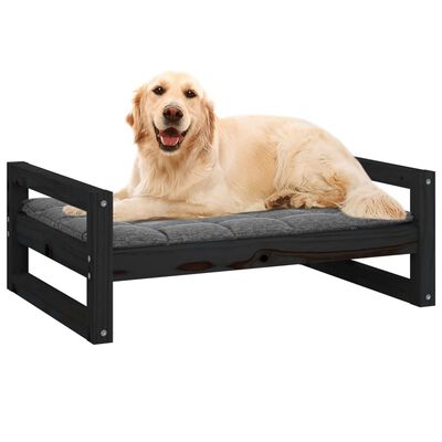 vidaXL Pat pentru câini, negru, 75,5x55,5x28 cm, lemn masiv de pin