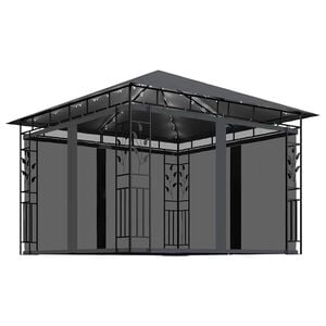 vidaXL Pavilion cu plasă anti-ț&acirc;nțari&lumini LED, antracit, 3x3x2,73 m