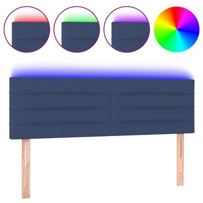 vidaXL Tăblie de pat cu LED, albastru, 144x5x78/88 cm, textil