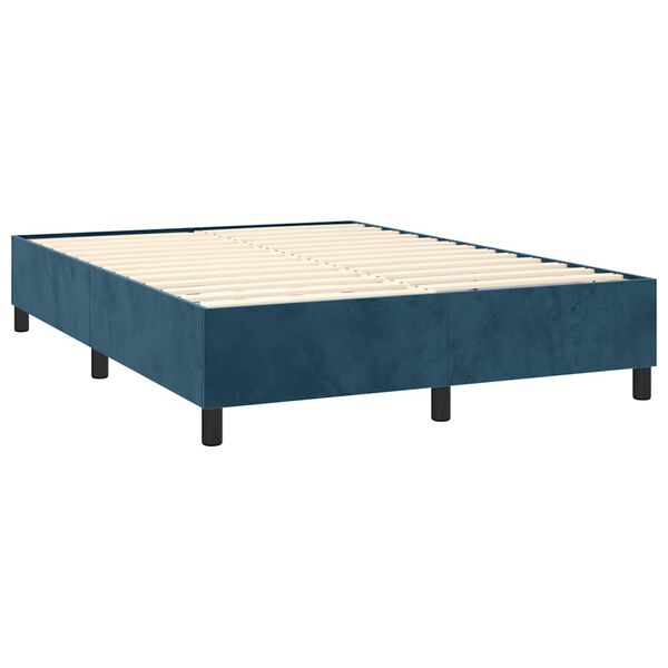 vidaXL Pat box spring cu saltea, albastru &icirc;nchis, 140x190 cm, catifea