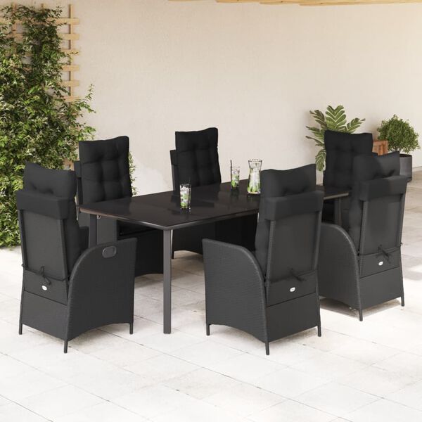 vidaXL Set mobilier de grădină cu perne, 7 piese, negru, poliratan
