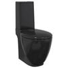vidaXL Vas WC toaletă baie, negru, ceramică, rotund, flux inferior