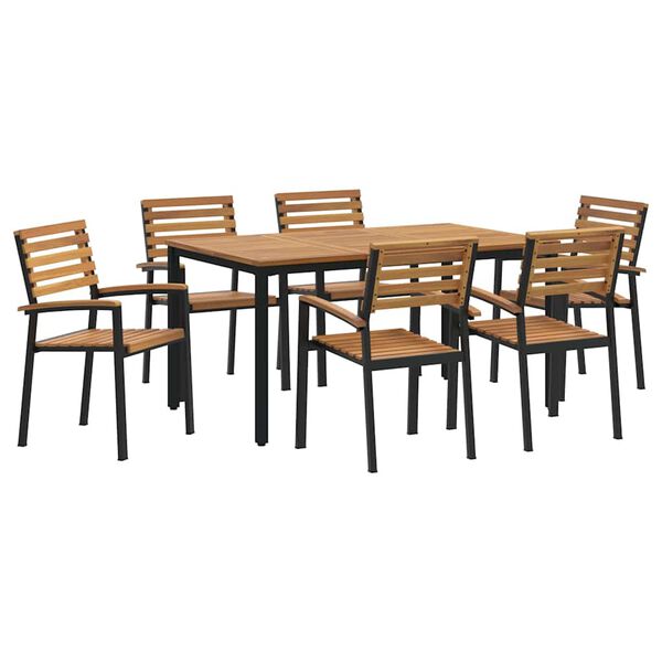 vidaXL Set de masă pentru grădină 7 pcs Negru Lemn Solid de Acacia