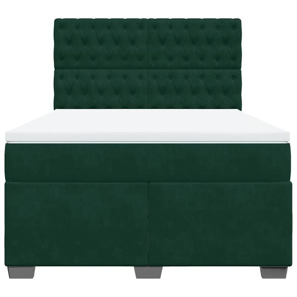 vidaXL Pat box spring cu saltea, verde &icirc;nchis, 160x200 cm, catifea