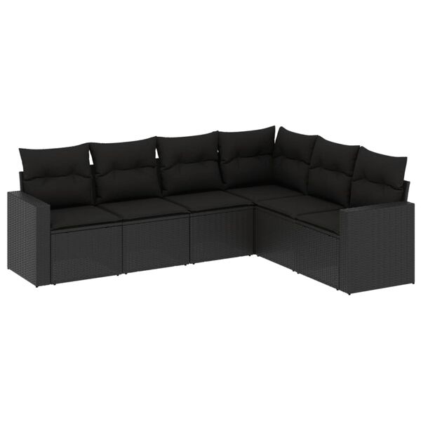 vidaXL Set mobilier de grădină cu perne, 6 piese, negru, poliratan