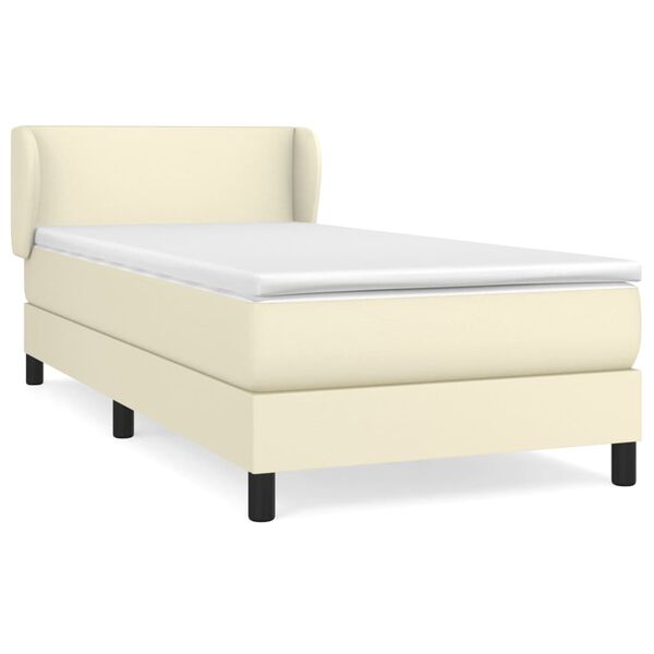 vidaXL Pat box spring cu saltea, crem, 90x200 cm, piele ecologică