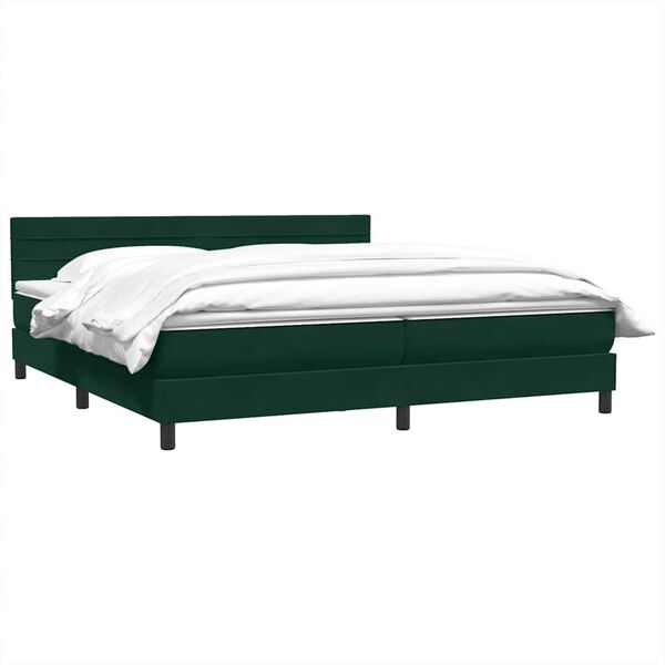 vidaXL Pat box spring cu saltea, verde &icirc;nchis, 180x210 cm, catifea