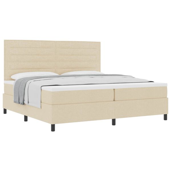 vidaXL Pat cu arcuri cu saltea cu headboard Crem 200 x 200 cm țesătură