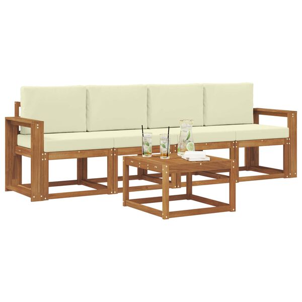 vidaXL Set de canapele de exterior cu pernă 5 pcs Natural și Crem