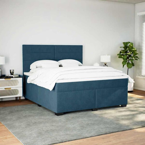 vidaXL Pat box spring cu saltea, albastru, 180x200 cm, catifea