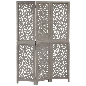 vidaXL Paravan cameră sculptat manual 3 panouri gri 120x165 cm mango