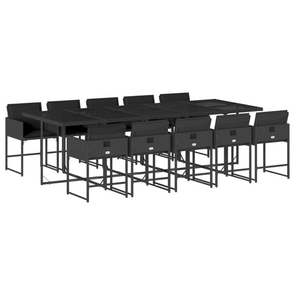 vidaXL Set mobilier de exterior cu perne, 11 piese, negru, poliratan
