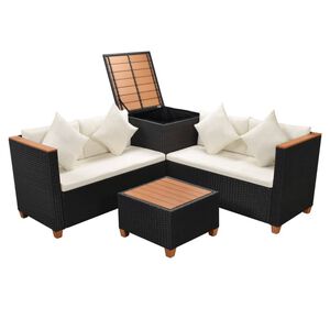 vidaXL Set mobilier de grădină cu perne, 4 piese, negru, poliratan